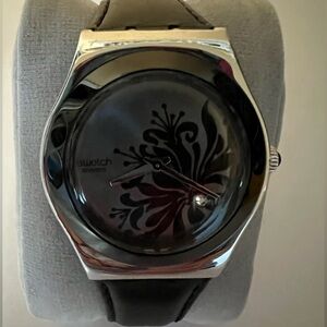 Swatch Black Floral Irony Watch, new battery